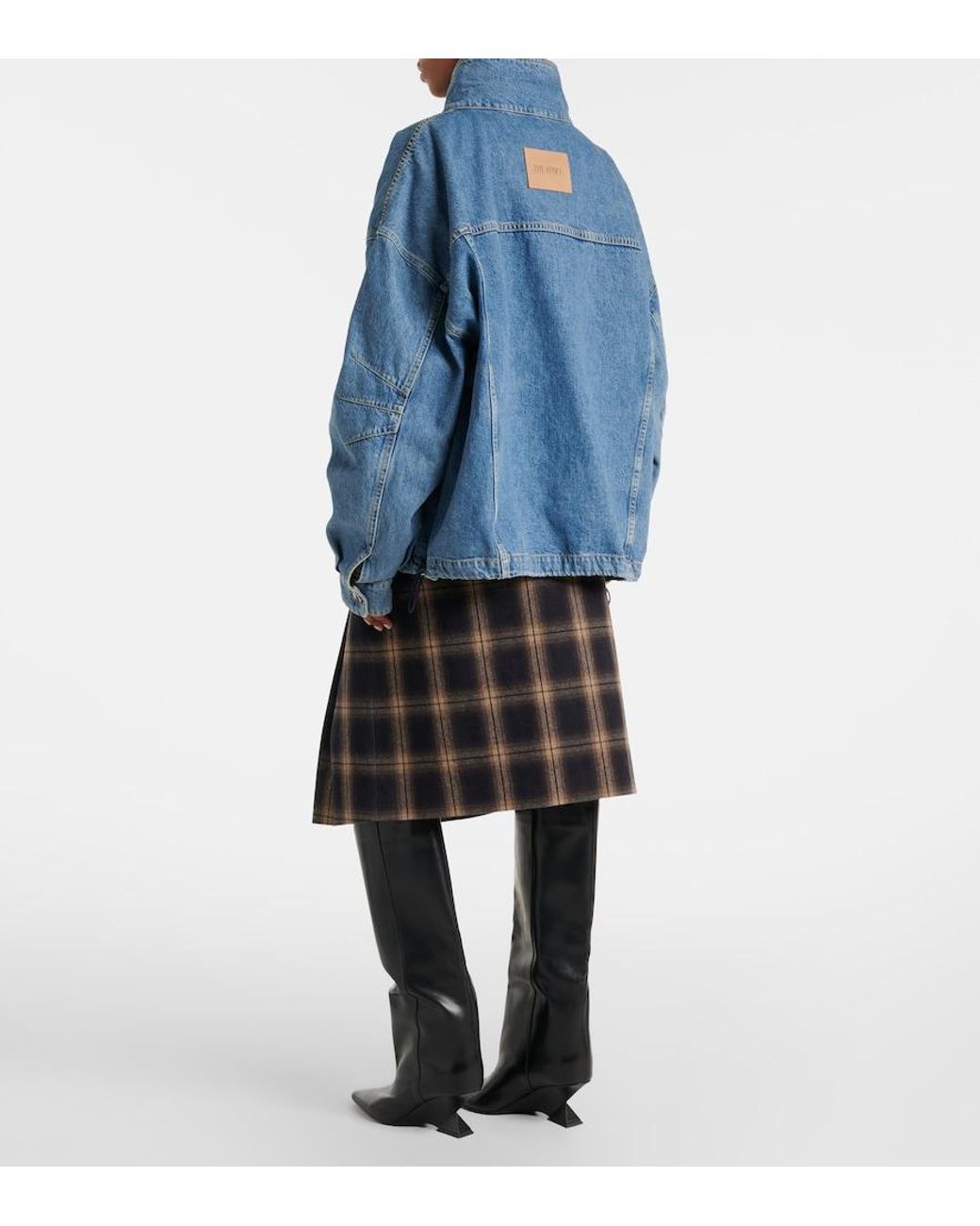 The Attico Black Plaid Pleated Cotton Midi Skirt