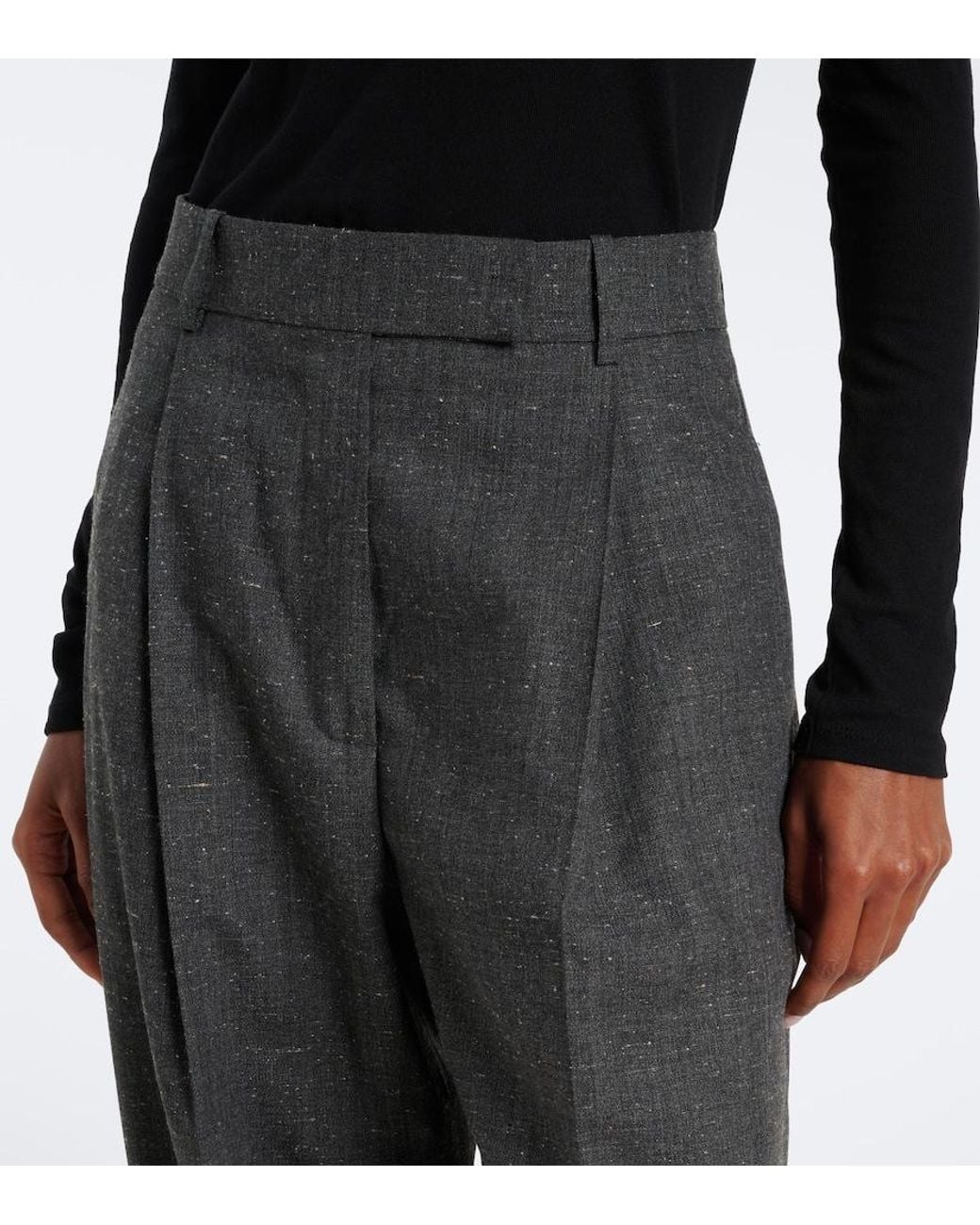 Rohe Gray Daria Pleated Wool-Blend Straight Pants
