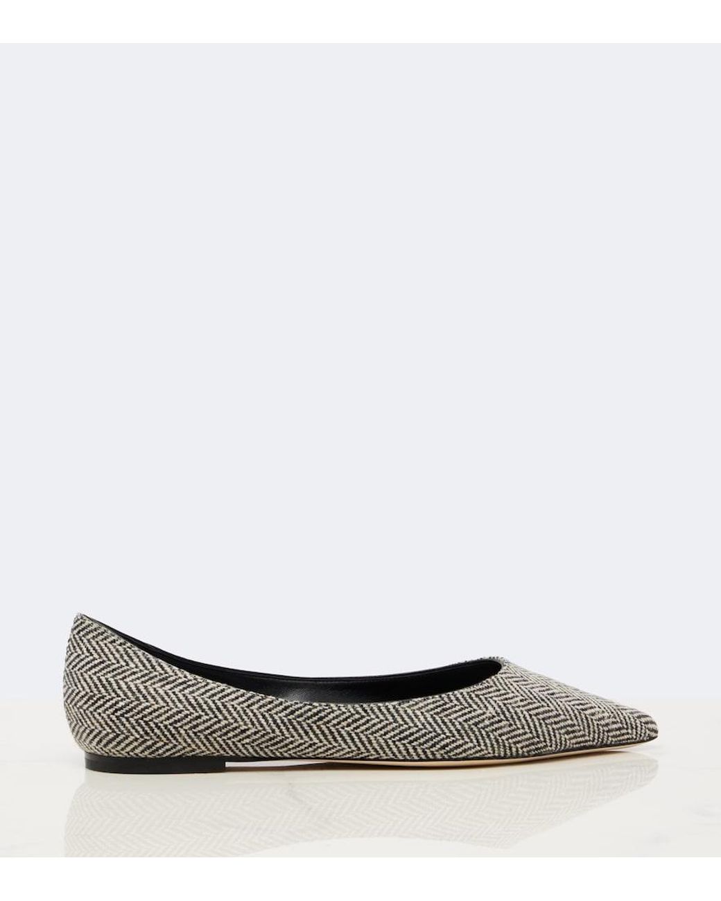 Jimmy Choo Gray Love Herringbone Ballet Flats