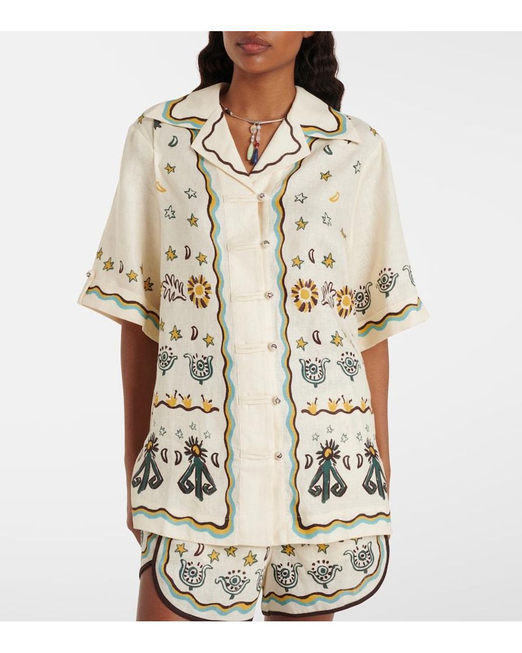 ALÉMAIS Metallic Antoinette Printed Linen Shirt