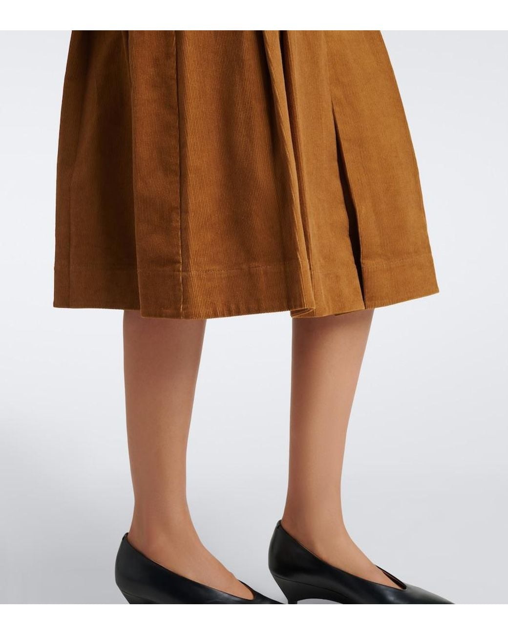 Tory Burch Brown Pleated Cotton Corduroy Midi Skirt