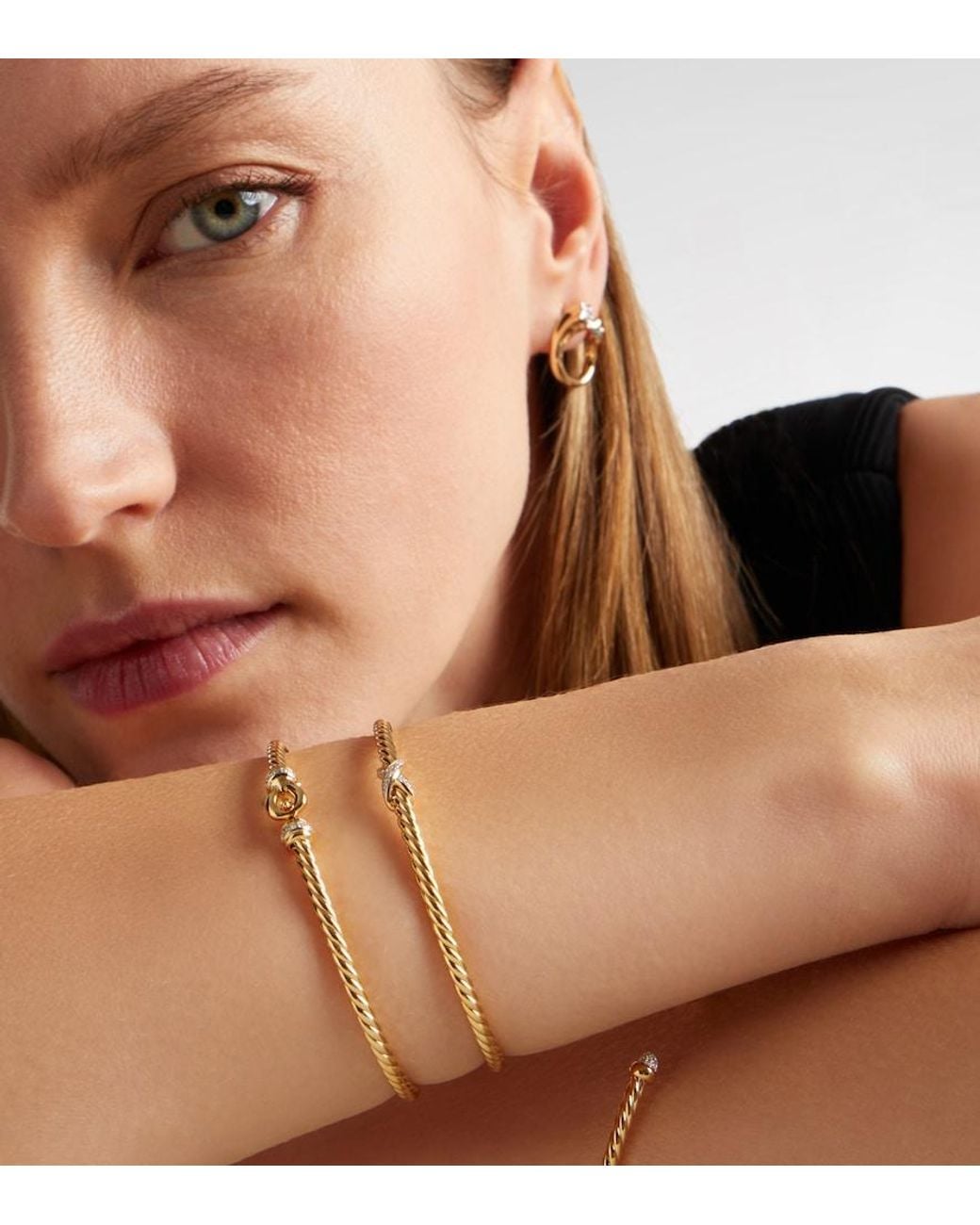 David Yurman Metallic Cablespira Flex X Micro 18Kt Cuff Bracelet With Diamonds