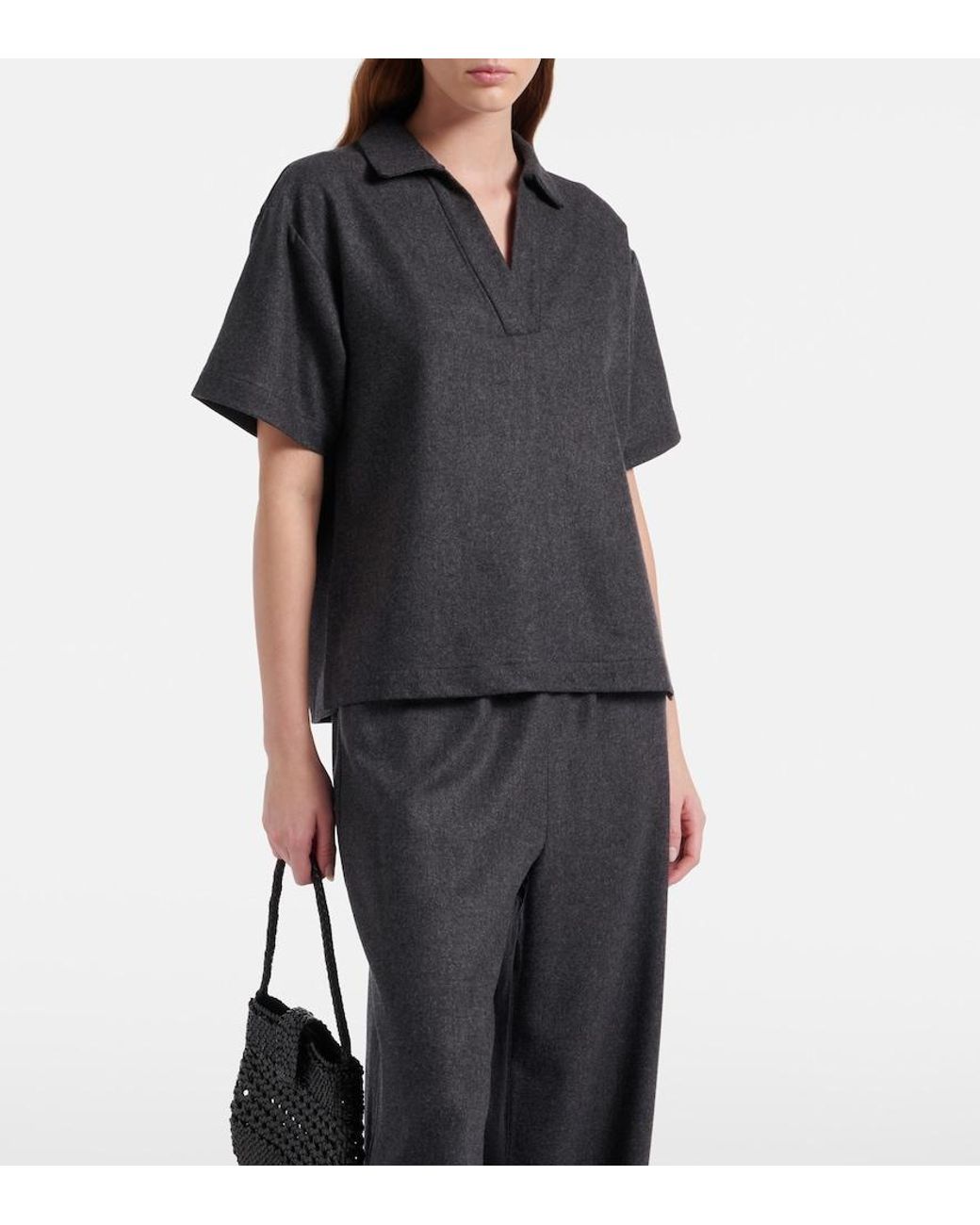 Asceno Black Modena Wool And Cashmere Flannel Polo Shirt