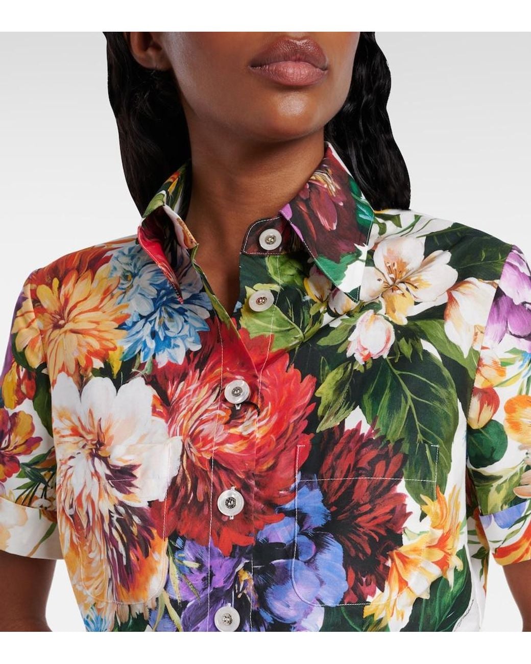 Dolce & Gabbana Multicolor Cropped Floral Cotton Shirt