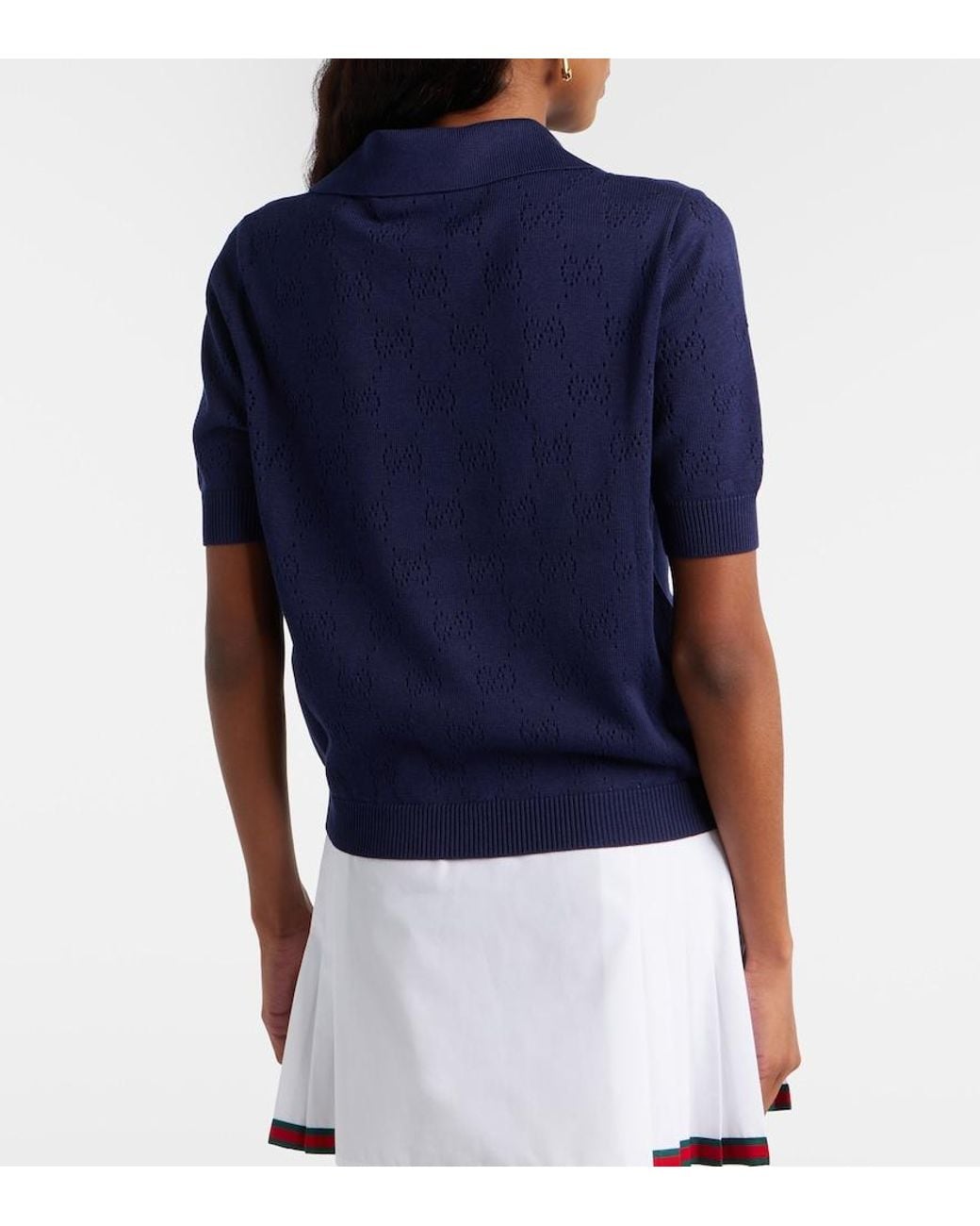 Gucci Blue Gg Pointelle Silk And Cotton Polo Shirt