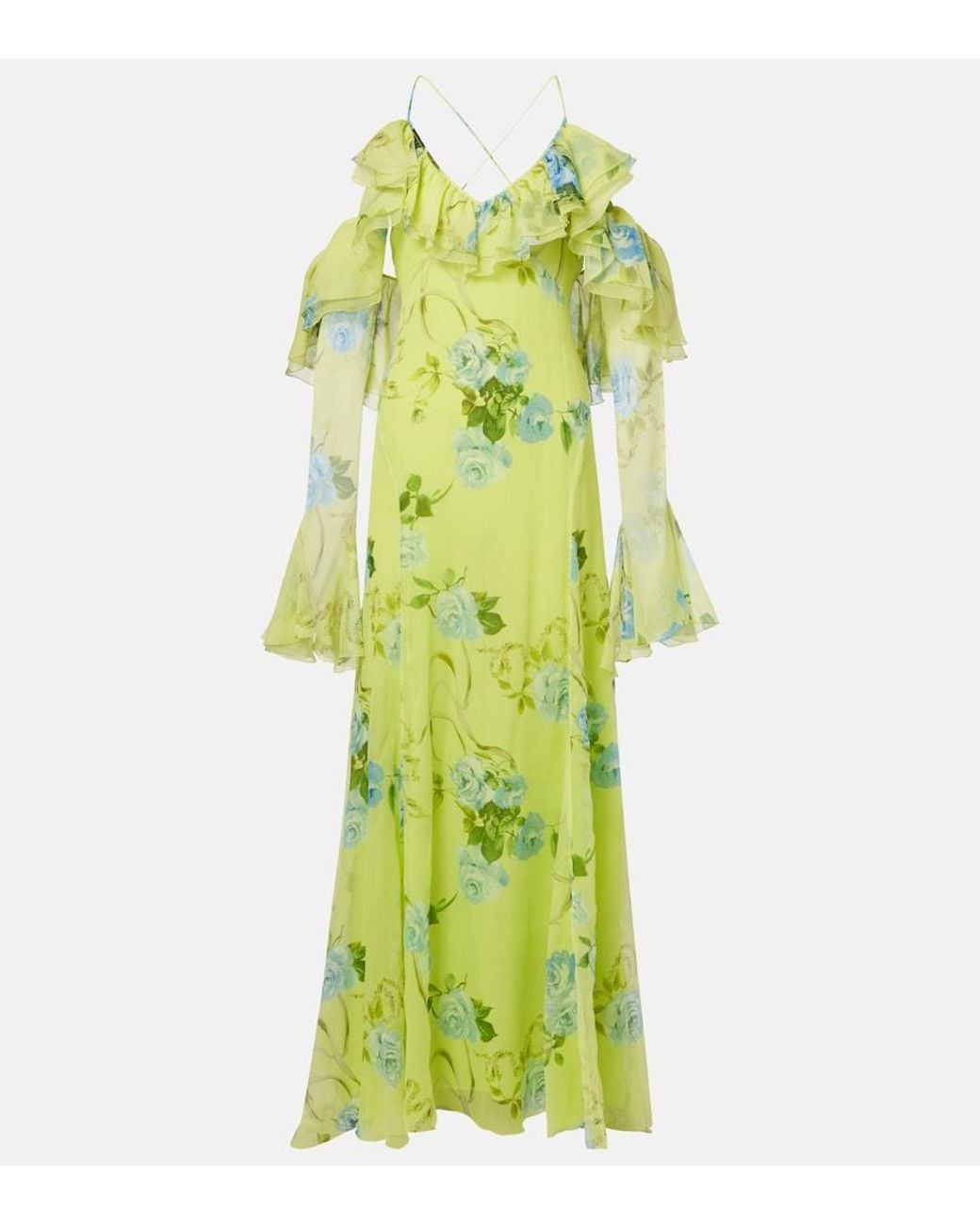 Blumarine Green Floral Silk Crepe Gown