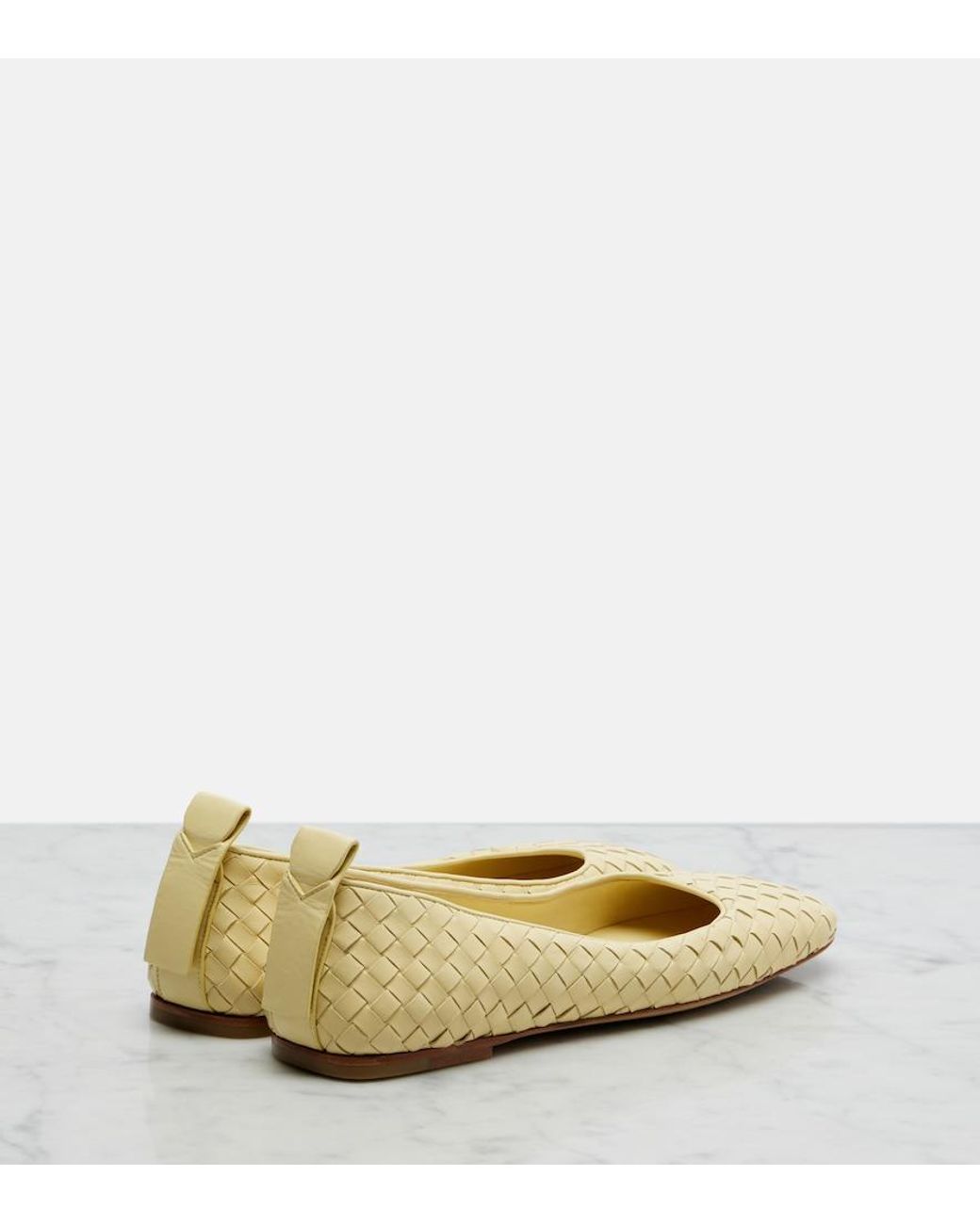 Bottega Veneta Yellow Charlotte Intrecciato Leather Ballet Flats