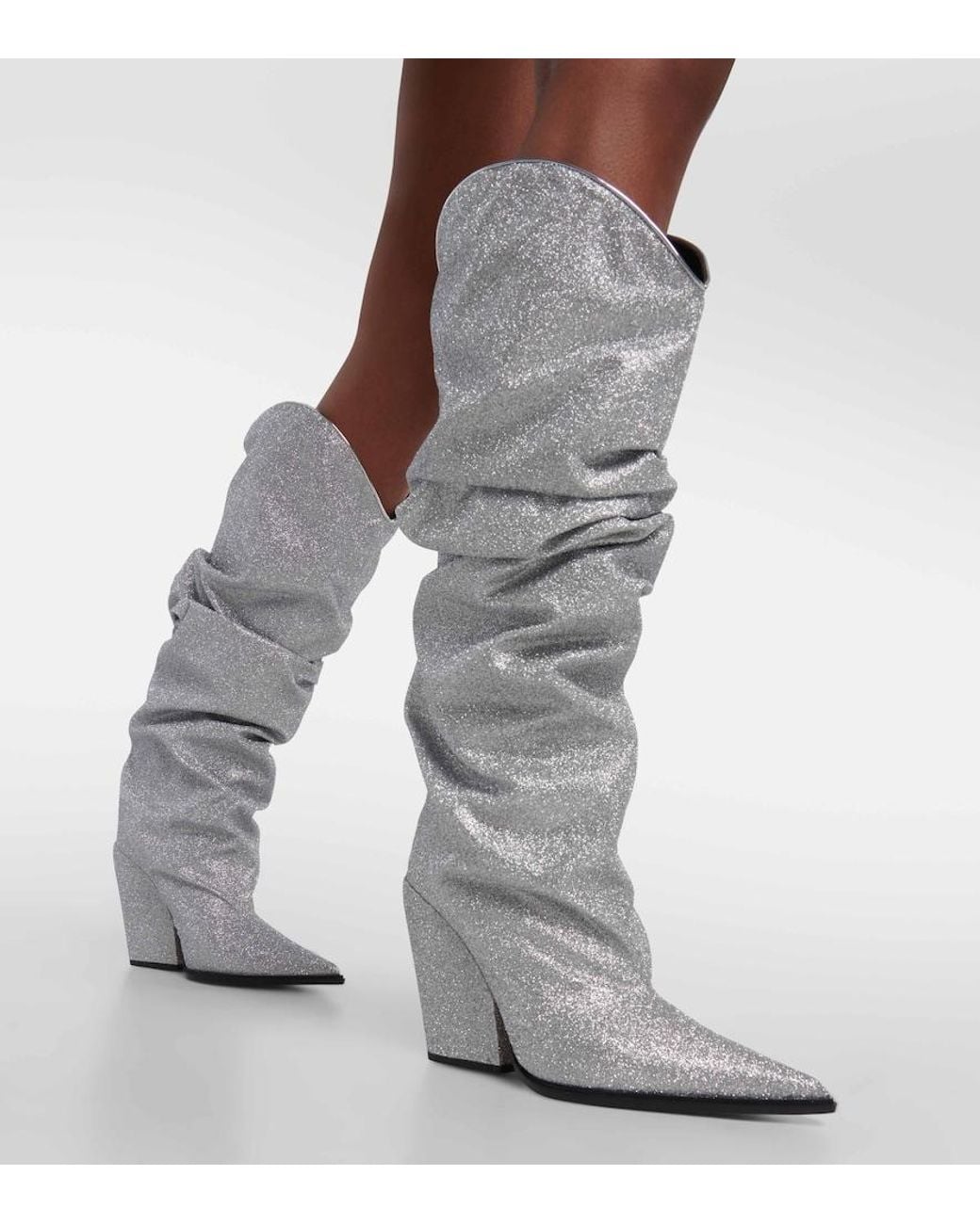 Alexandre Vauthier Gray Glitter Knee-High Boots