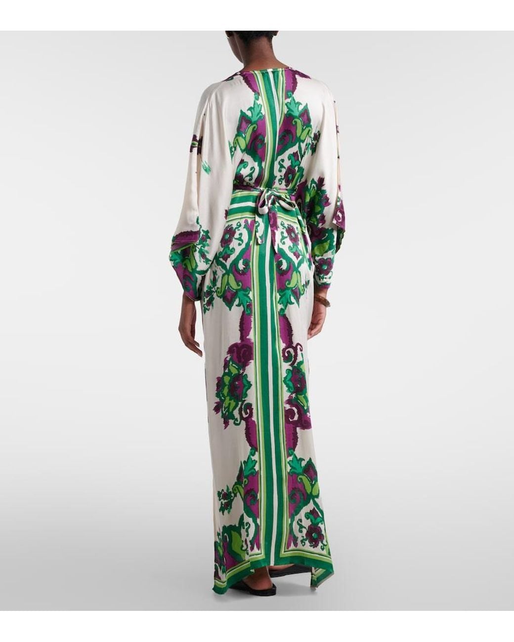 Poupette Green Sol Floral Satin Kaftan