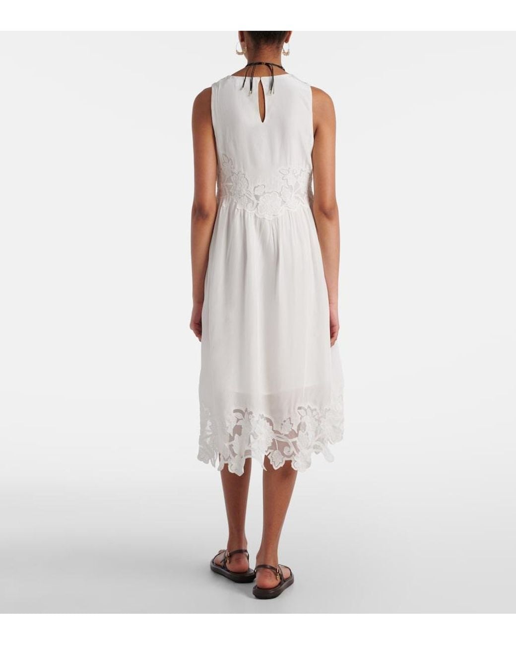 Velvet White Bianca Lace-Trimmed Midi Dress