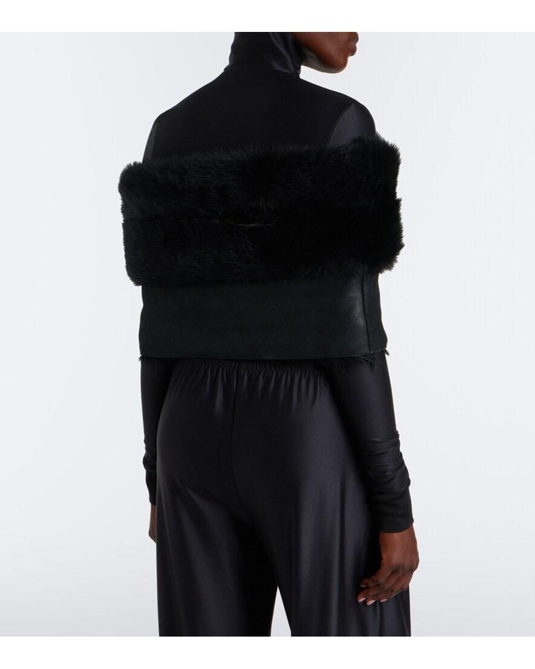 Gucci Black Off-Shoulder Shearling Crop Top