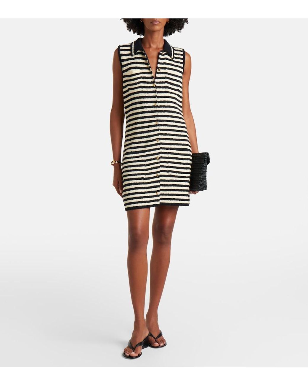 Altuzarra Black Mamie Striped Cotton-Blend Polo Dress