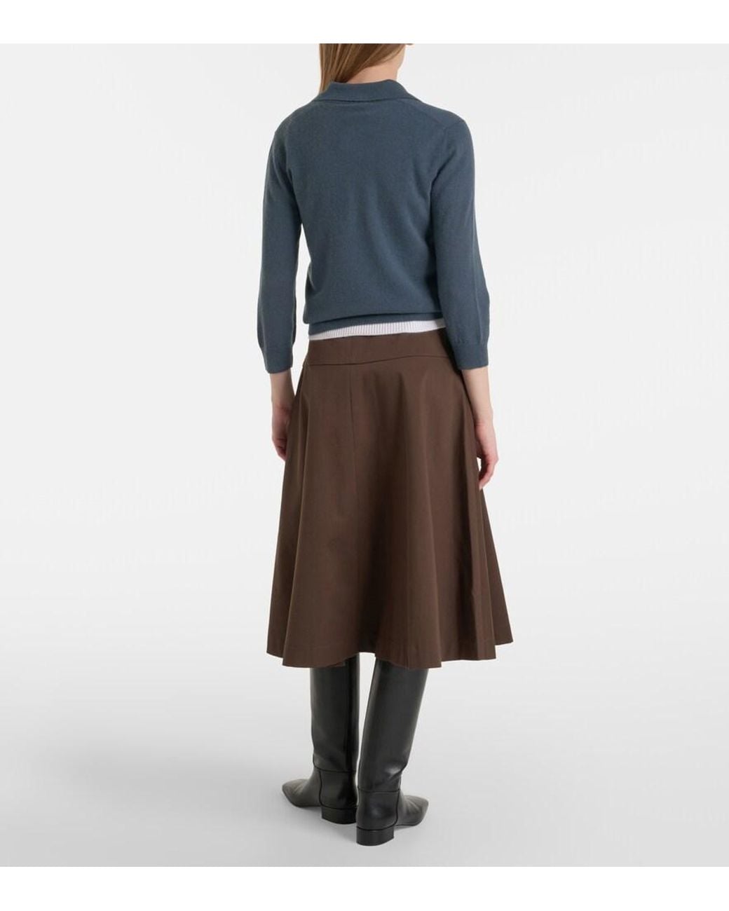 Vince Brown Cotton Twill Midi Skirt