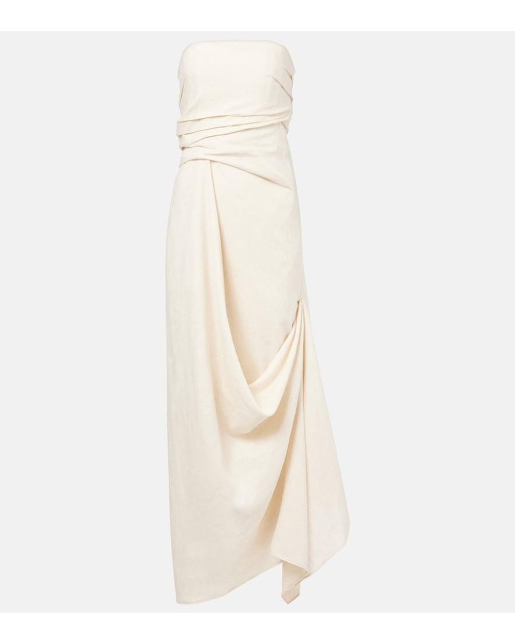 Staud White Caravaggio Draped Linen Maxi Dress