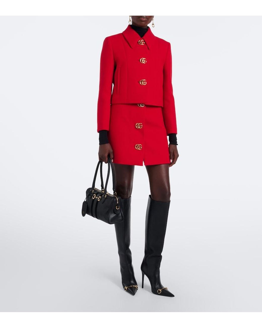 Gucci Red Double G Wool Crepe Miniskirt