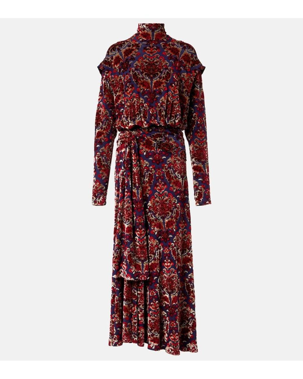 Rabanne Red Draped Jacquard Maxi Dress