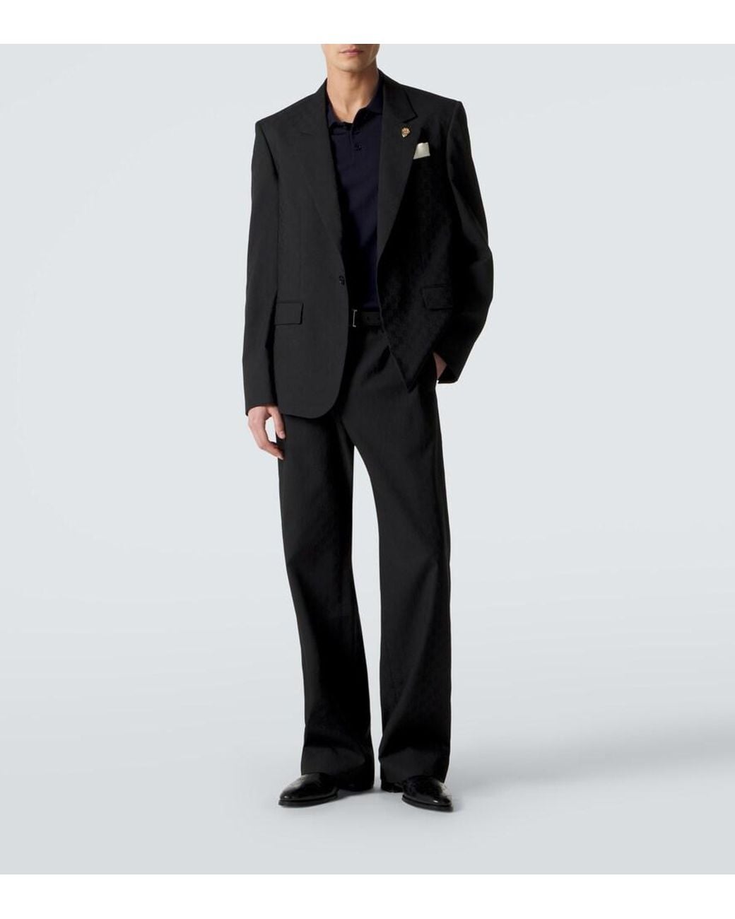 Gucci Blue Double G Wool Polo Shirt for men