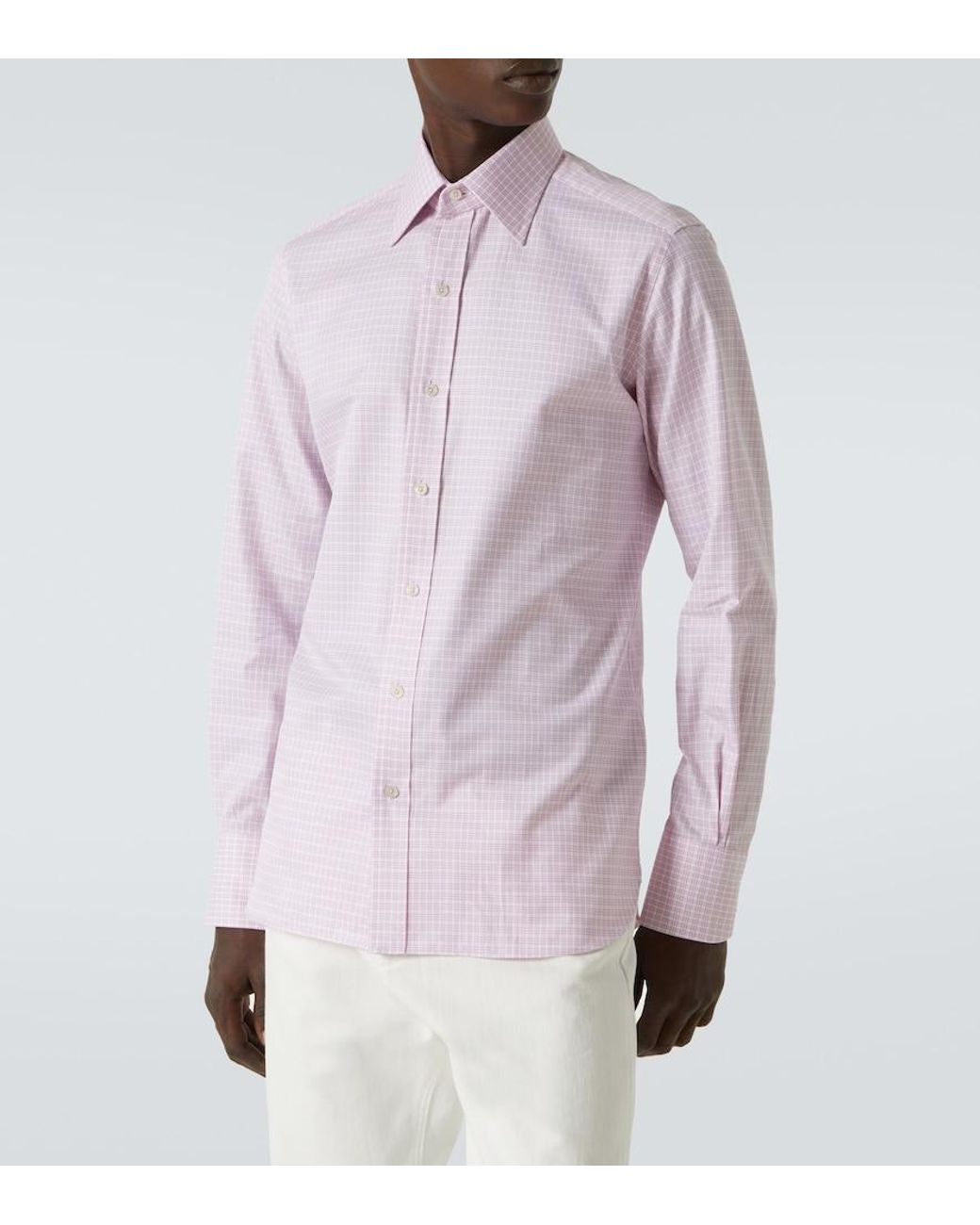 Tom Ford Purple Checked Cotton Poplin Shirt for men