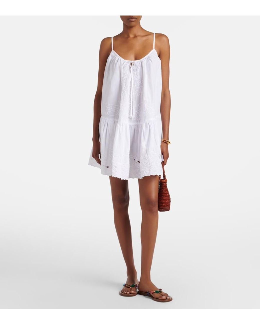 Juliet Dunn White Embroidered Cotton Poplin Minidress