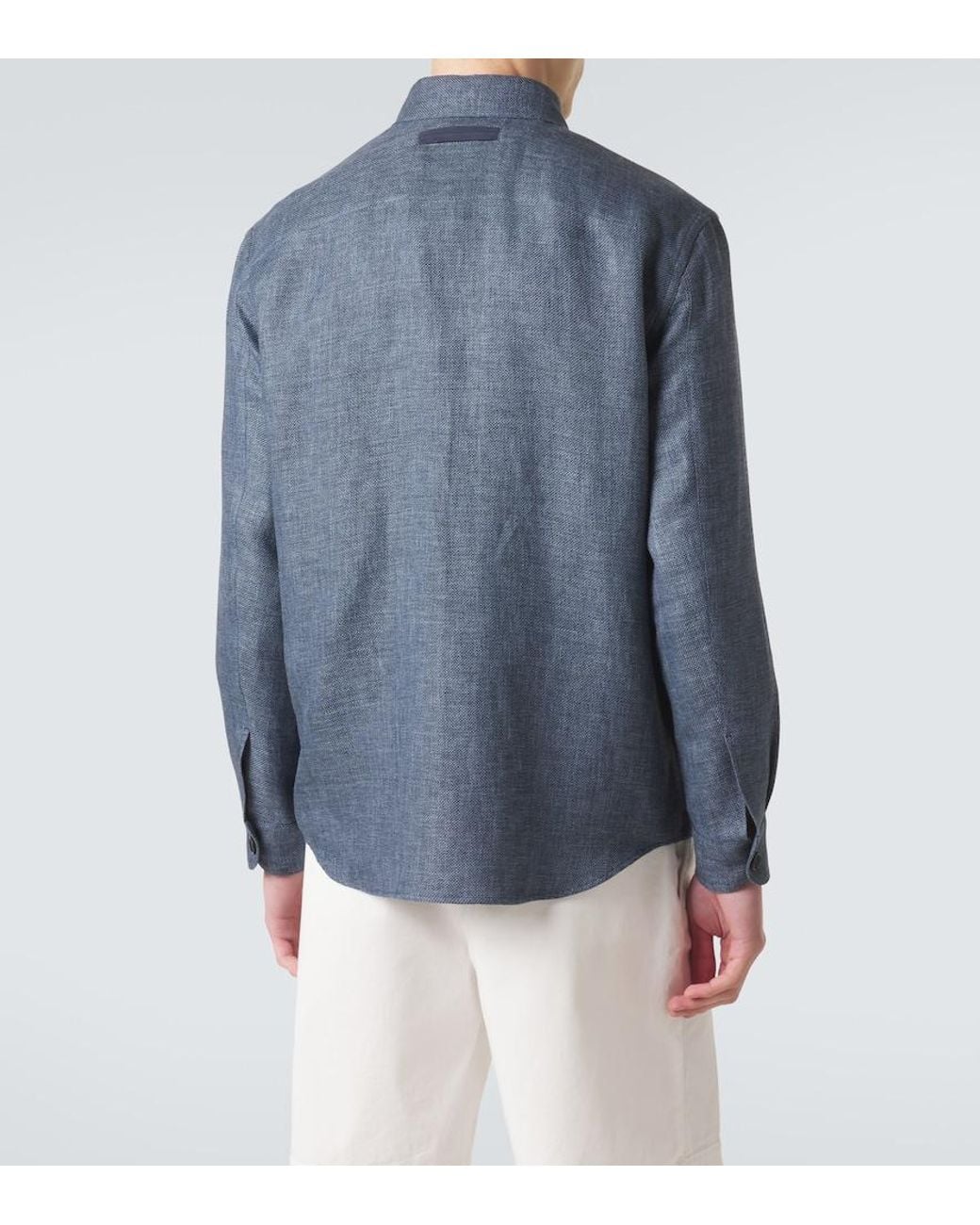 Zegna Blue Cashmere, Linen And Silk Overshirt for men