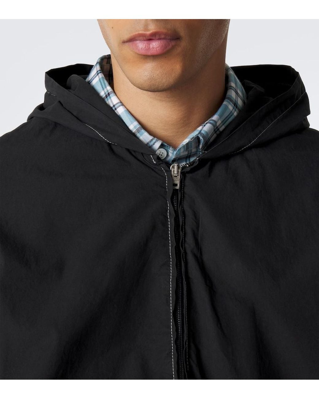 Acne Black Logo Hooded Cotton Poplin Jacket for men