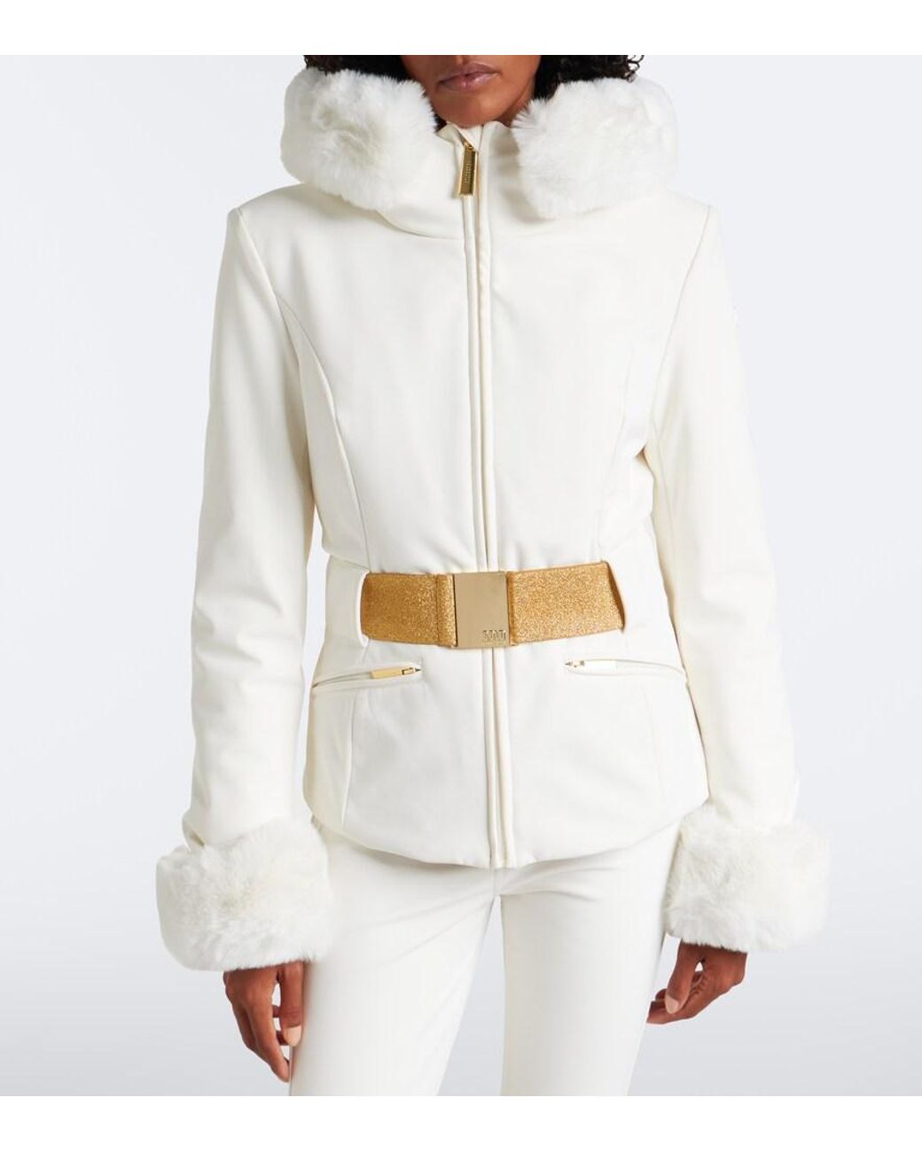 Goldbergh White Prezioso Belted Hooded Technical Ski Jacket