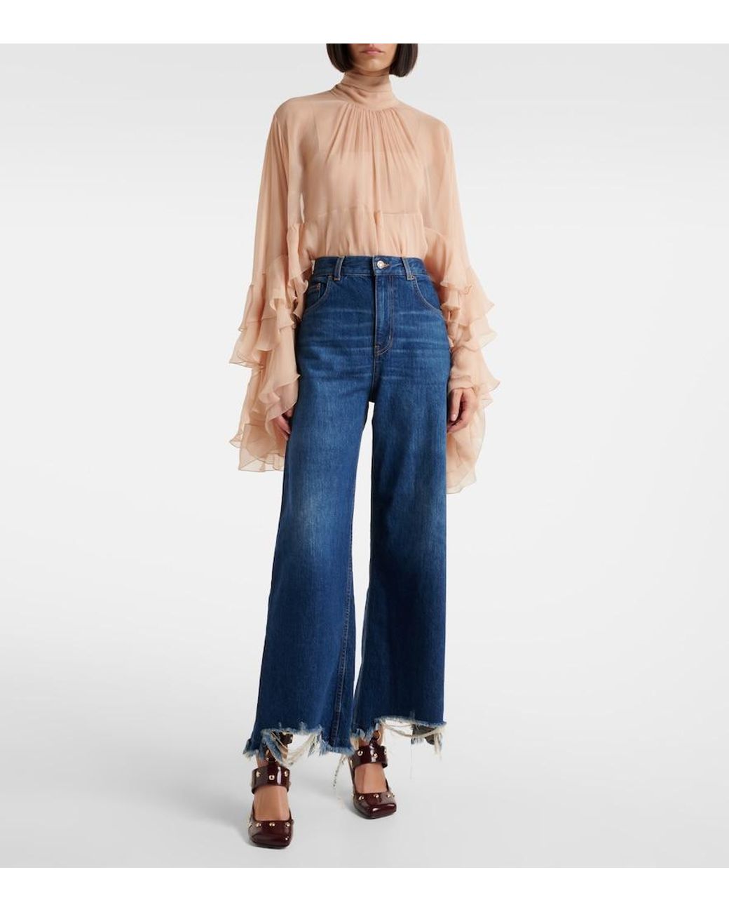 Chloé Blue Mid-Rise Wide-Leg Jeans