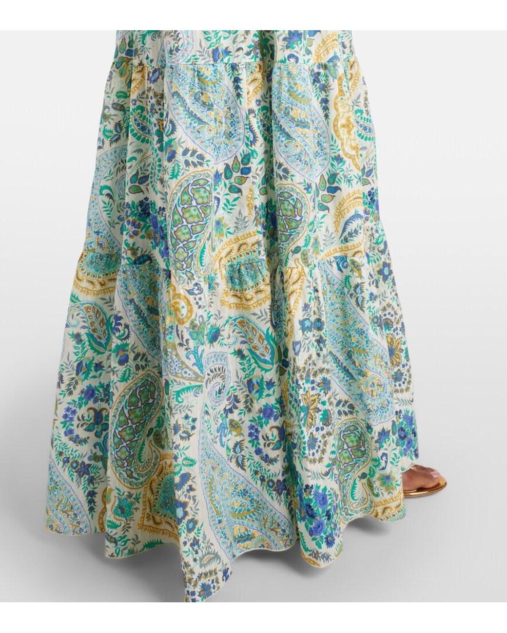 Etro Blue Paisley Tiered Cotton Maxi Dress