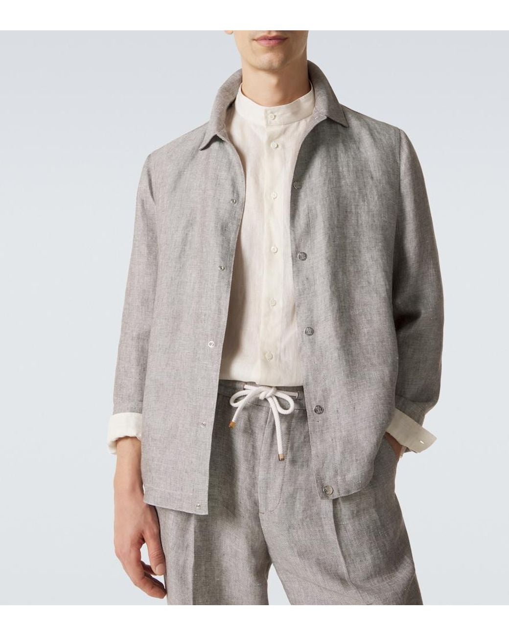 Brunello Cucinelli White Linen Shirt for men