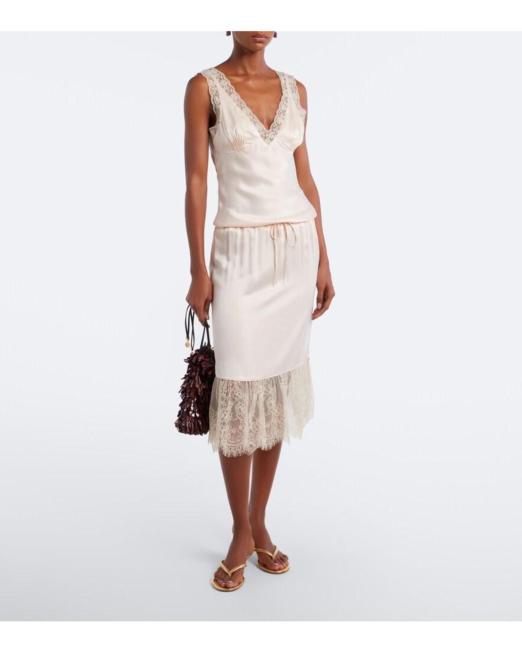 Posse Pink Blake Lace-Trimmed Silk Satin Top