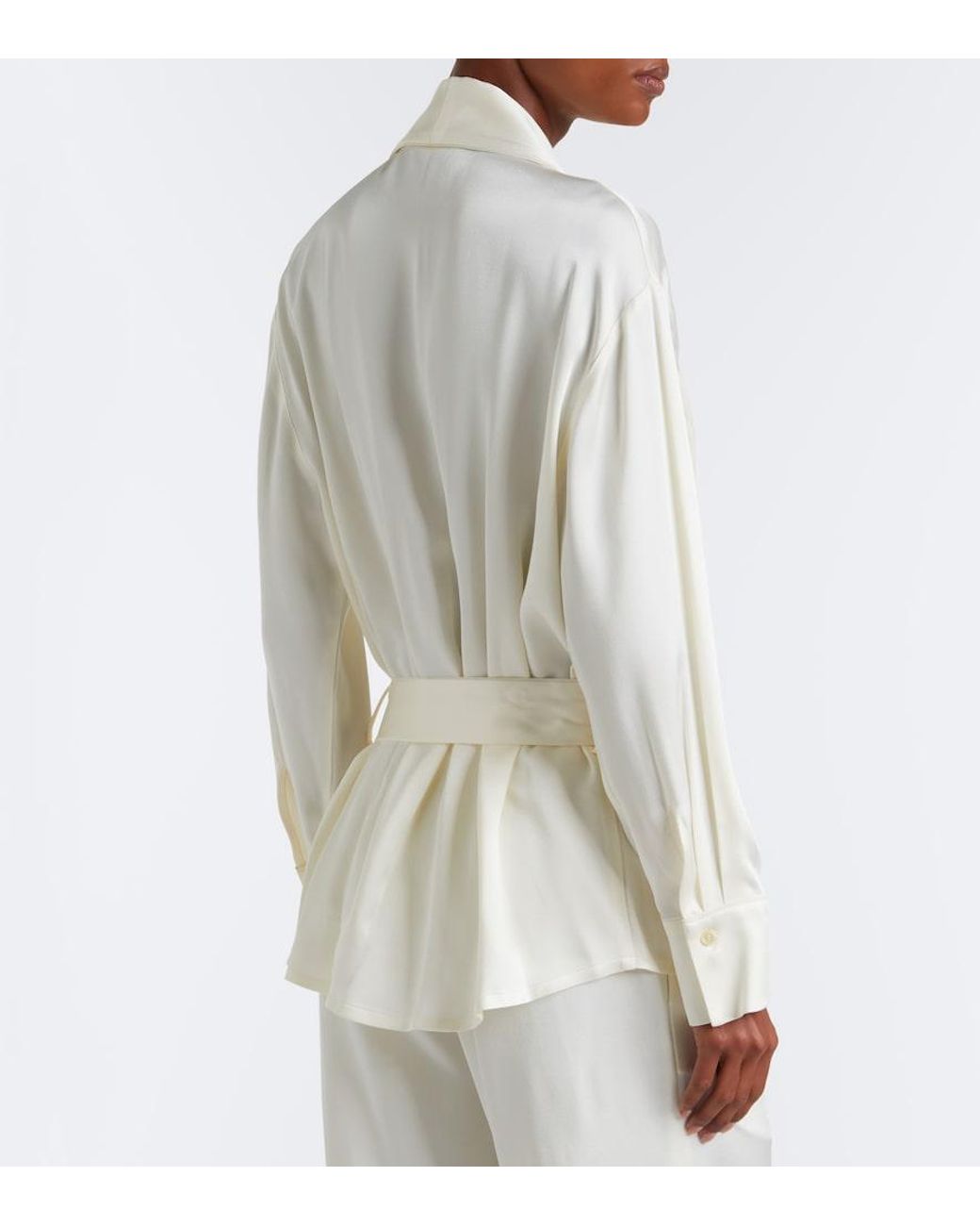 Victoria Beckham White Alba Belted Satin Blouse