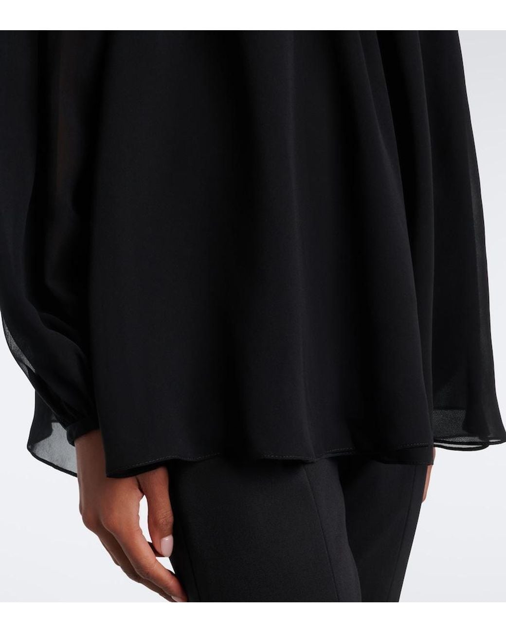 Carolina Herrera Black Floral-Applique Gathered Silk Top