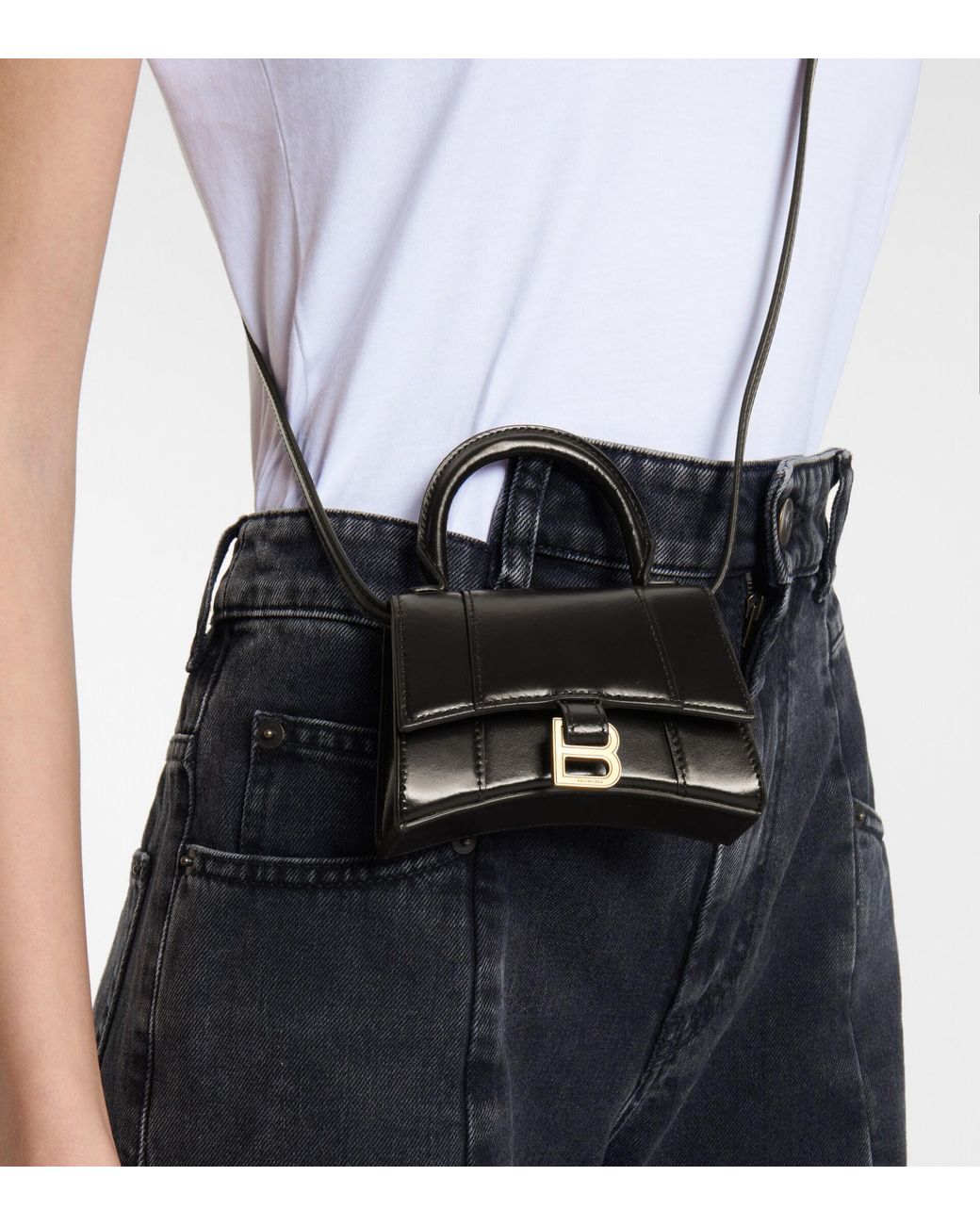 Balenciaga Hourglass Mini Leather Crossbody Bag in Black | Lyst