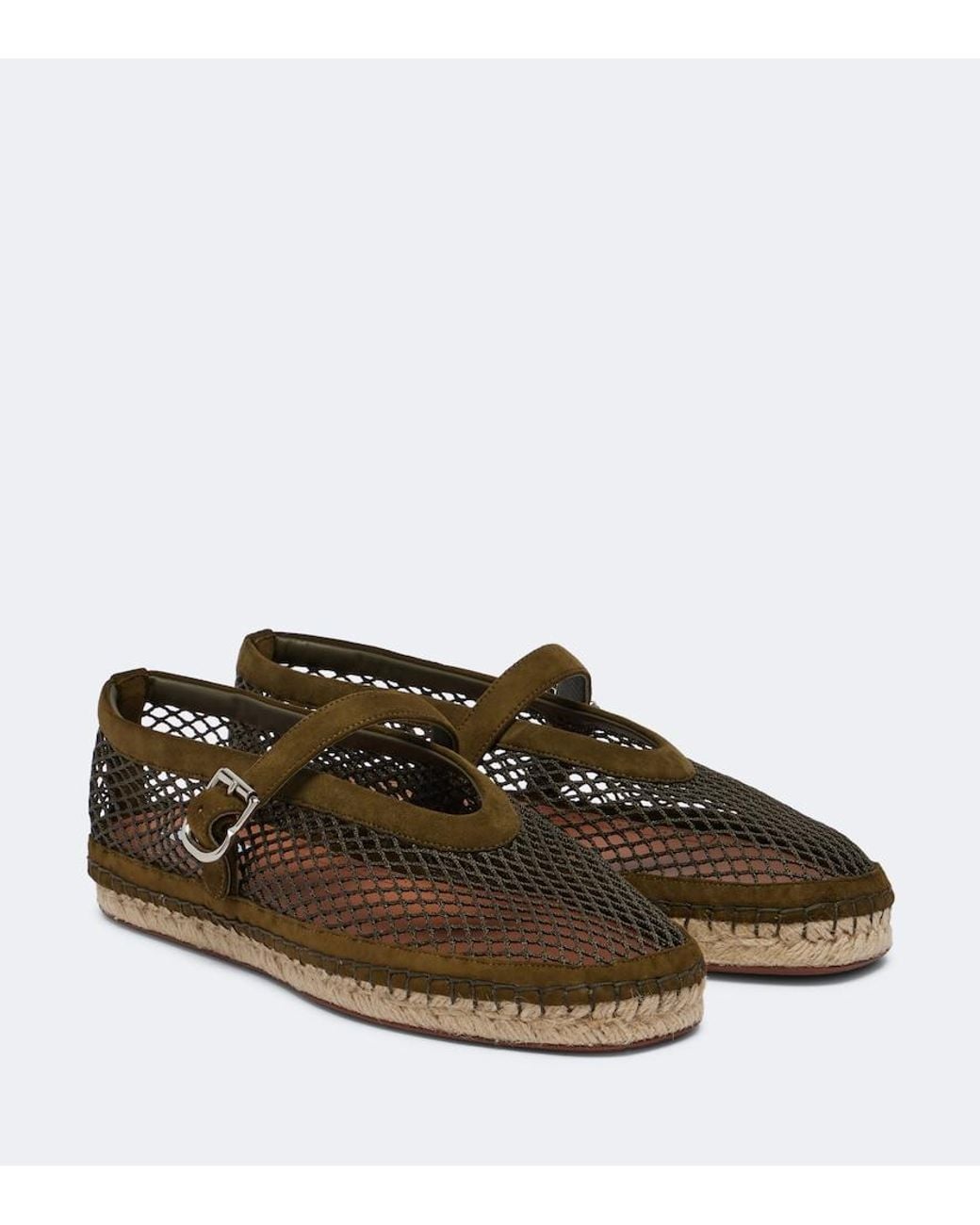 Alaïa Brown Suede-Trimmed Fishnet Espadrilles