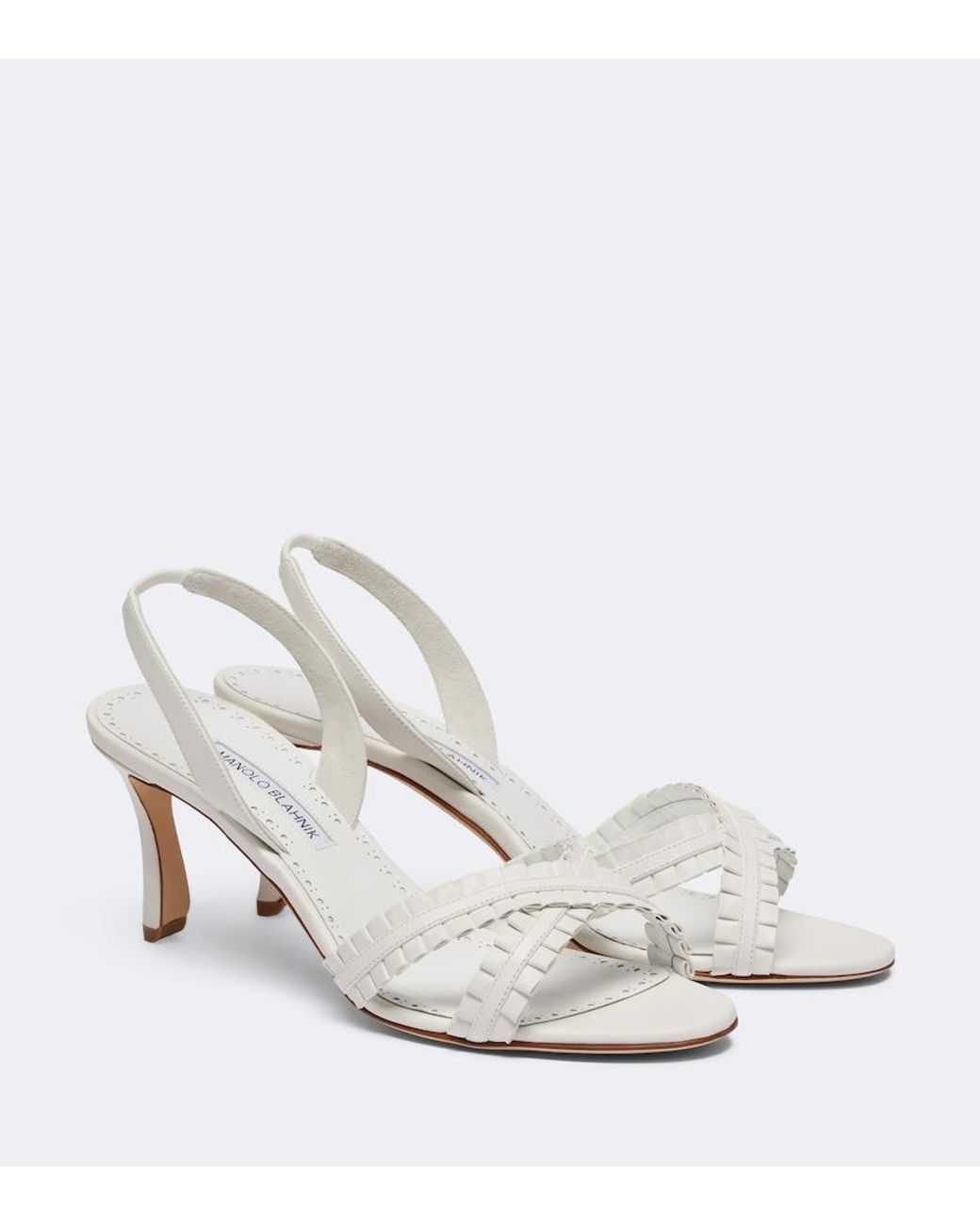 Manolo Blahnik White Volusan Leather Slingback Sandals