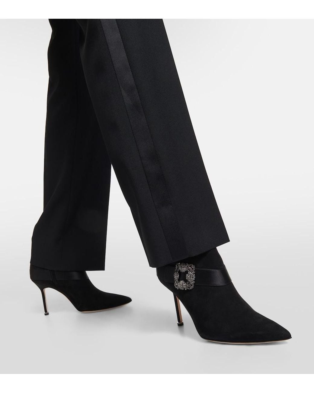 Manolo Blahnik Black Plinianu Embellished Suede Ankle Boots