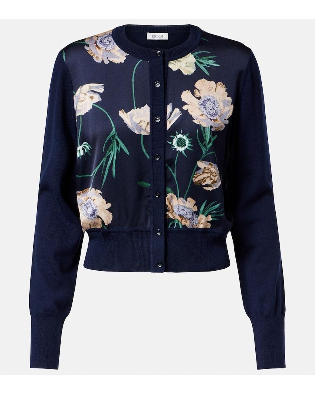 Erdem Blue Floral Wool Cardigan
