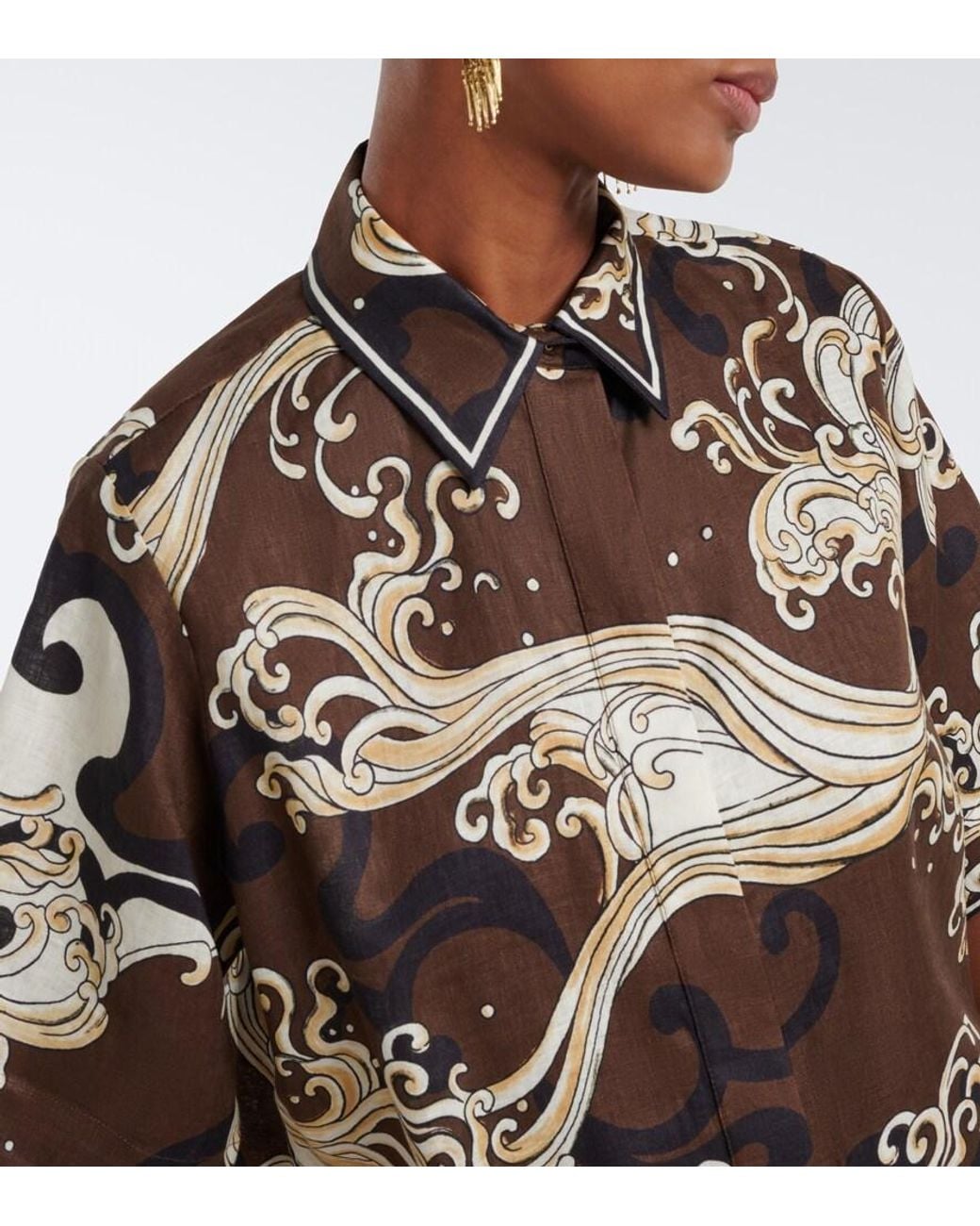 ALÉMAIS Brown Otis Printed Oversized Linen Shirt