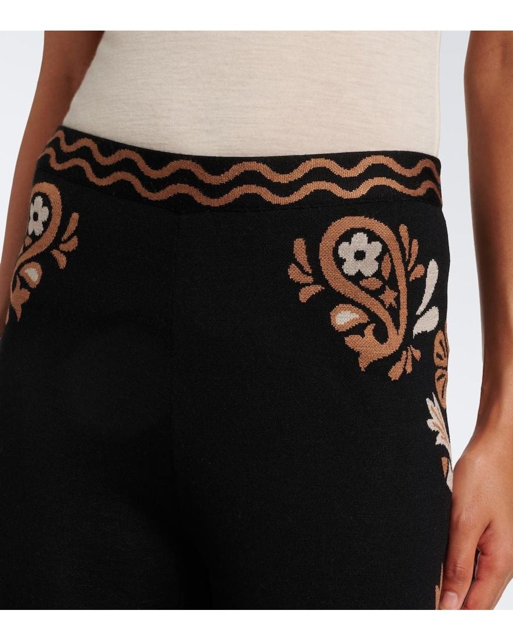 Alanui Black Island Roots Wool And Silk-Blend Wide Leg Pants
