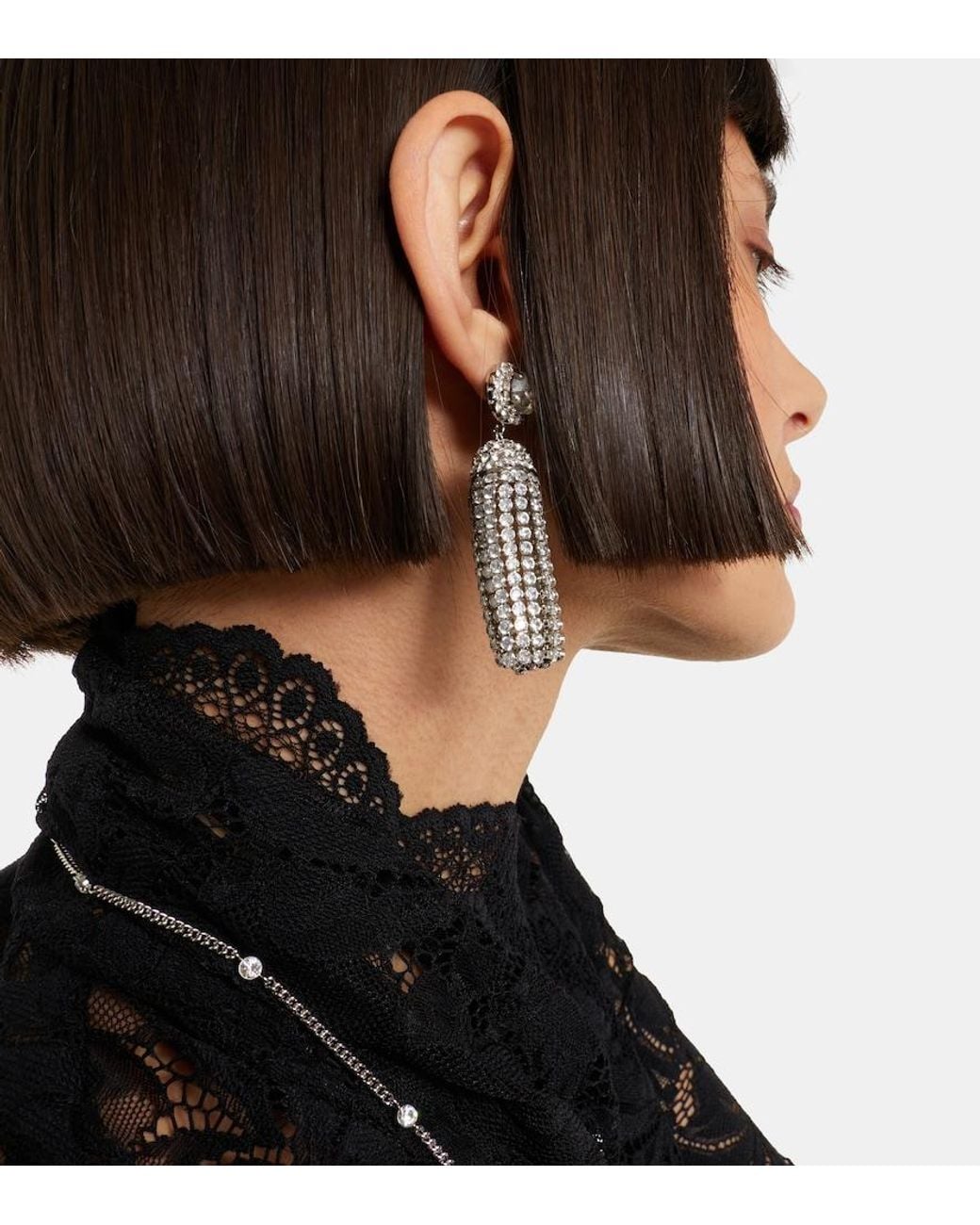 Rabanne White Crystal-Embellished Drop Earrings