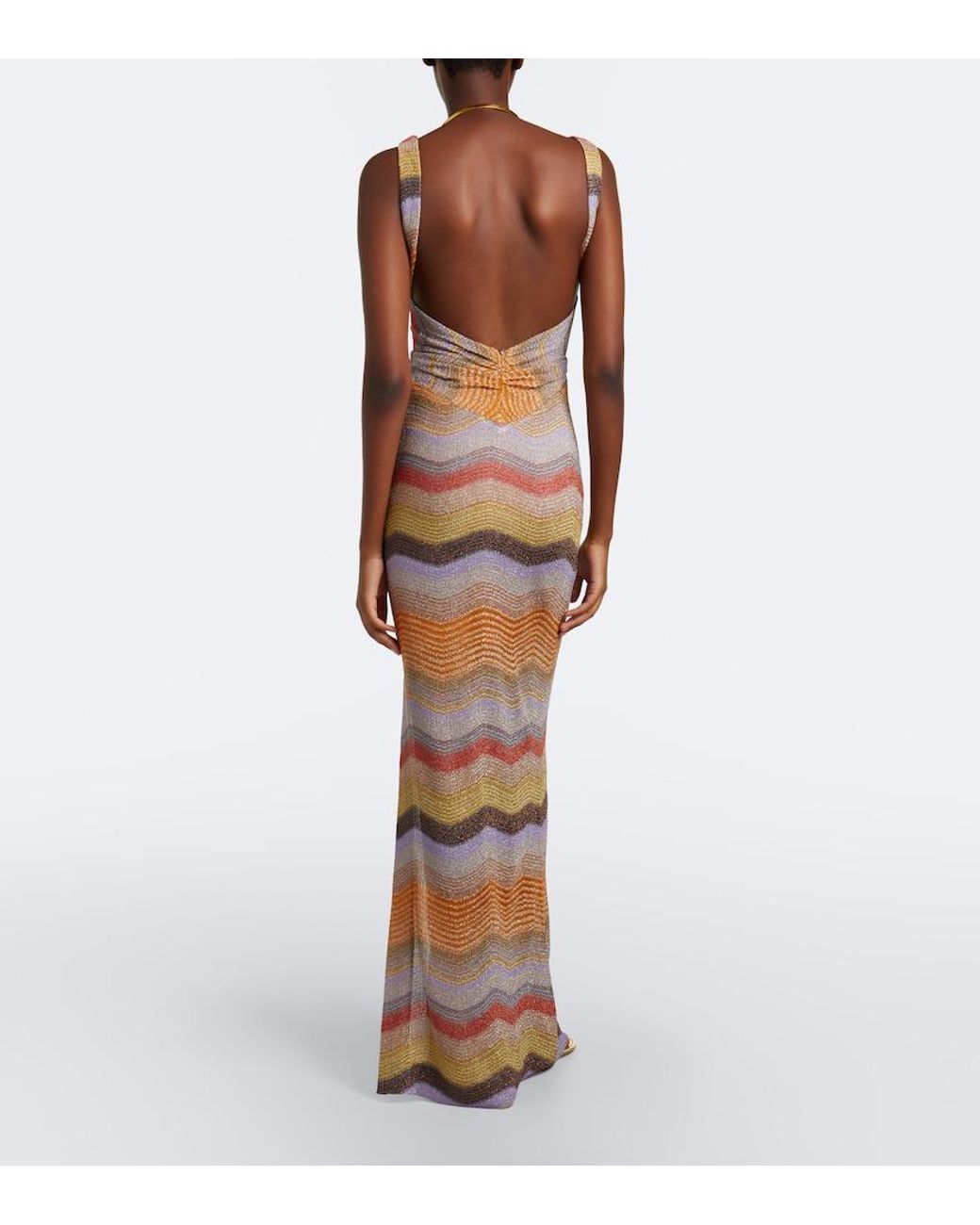 Missoni White Wave Gathered Open-Back Lame Gown