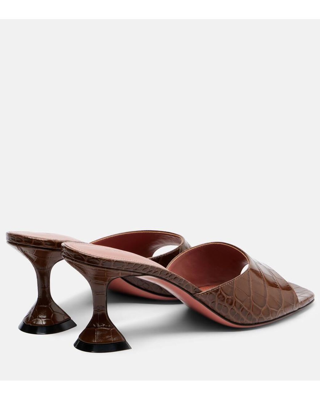AMINA MUADDI Brown Lupita Croc-Effect Leather Mules