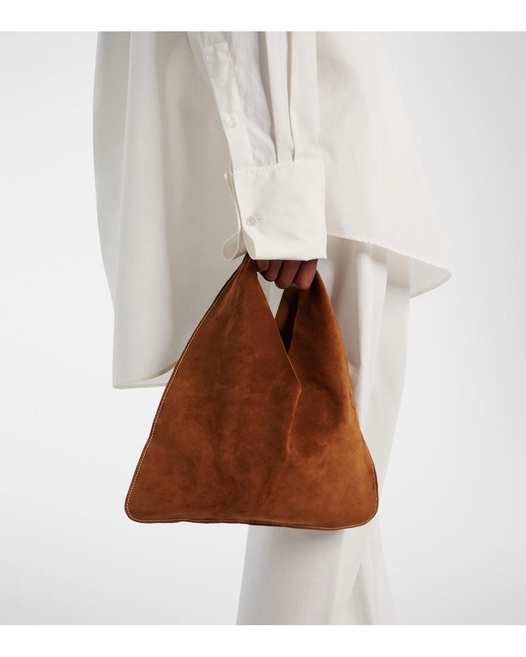 The Row Brown Bindle Small Suede Top-Handle Bag