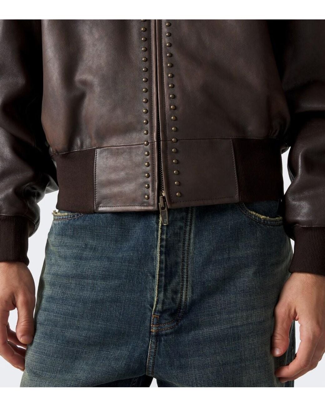 Balenciaga Brown Studded Hooded Leather Jacket for men