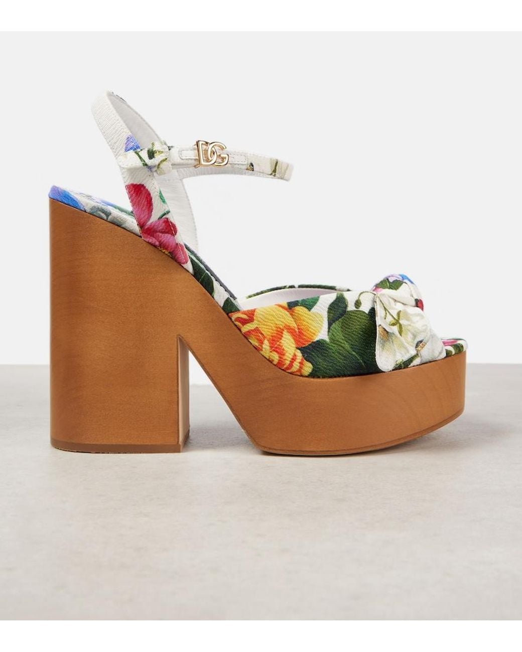 Dolce & Gabbana Blue Floral Jacquard Platform Sandals