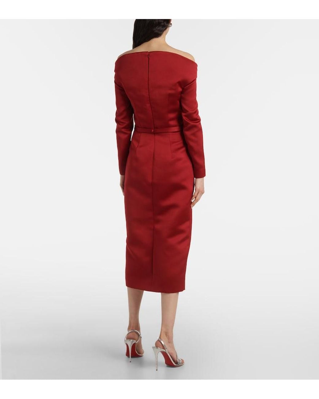 Safiyaa Red Asuman Off-Shoulder Midi Dress
