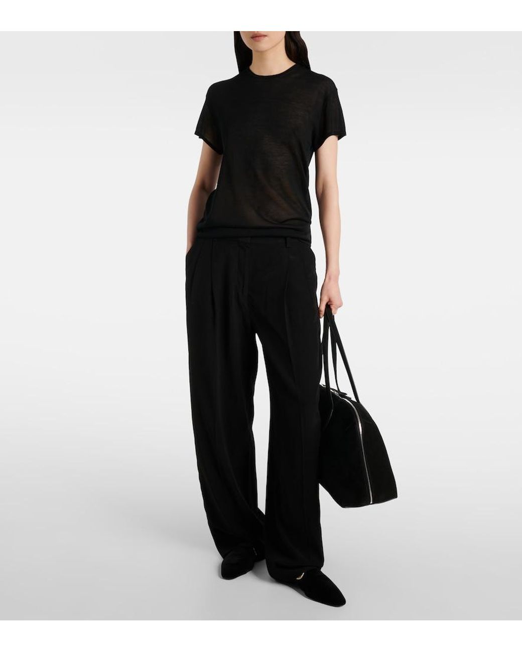 Totême  Black Knitted Silk T-Shirt