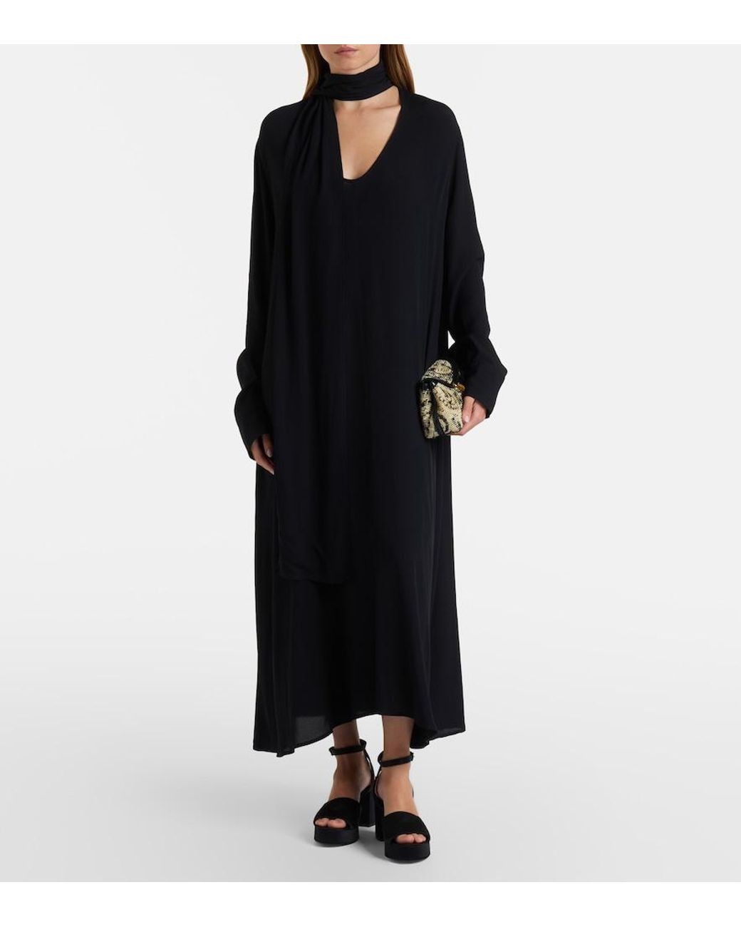 Totême Black Tie-Neck Maxi Dress