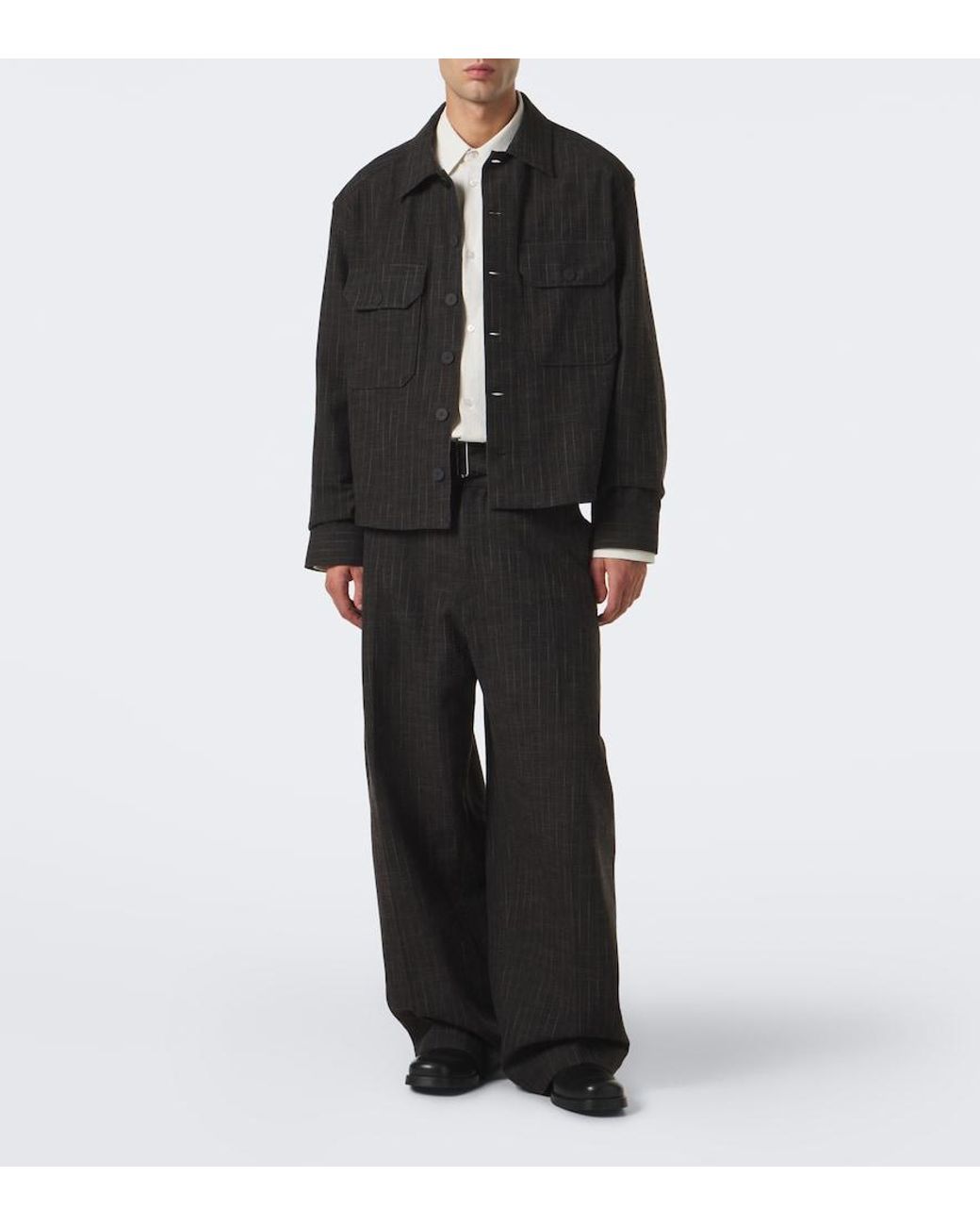 Studio Nicholson Black Checked Cotton And Wool-Blend Wide-Leg Pants for men