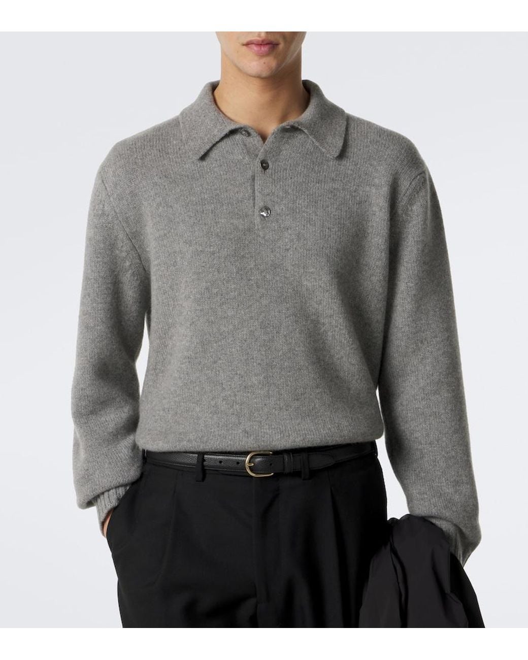 Saman Amel Gray Sander Cashmere Polo Sweater for men